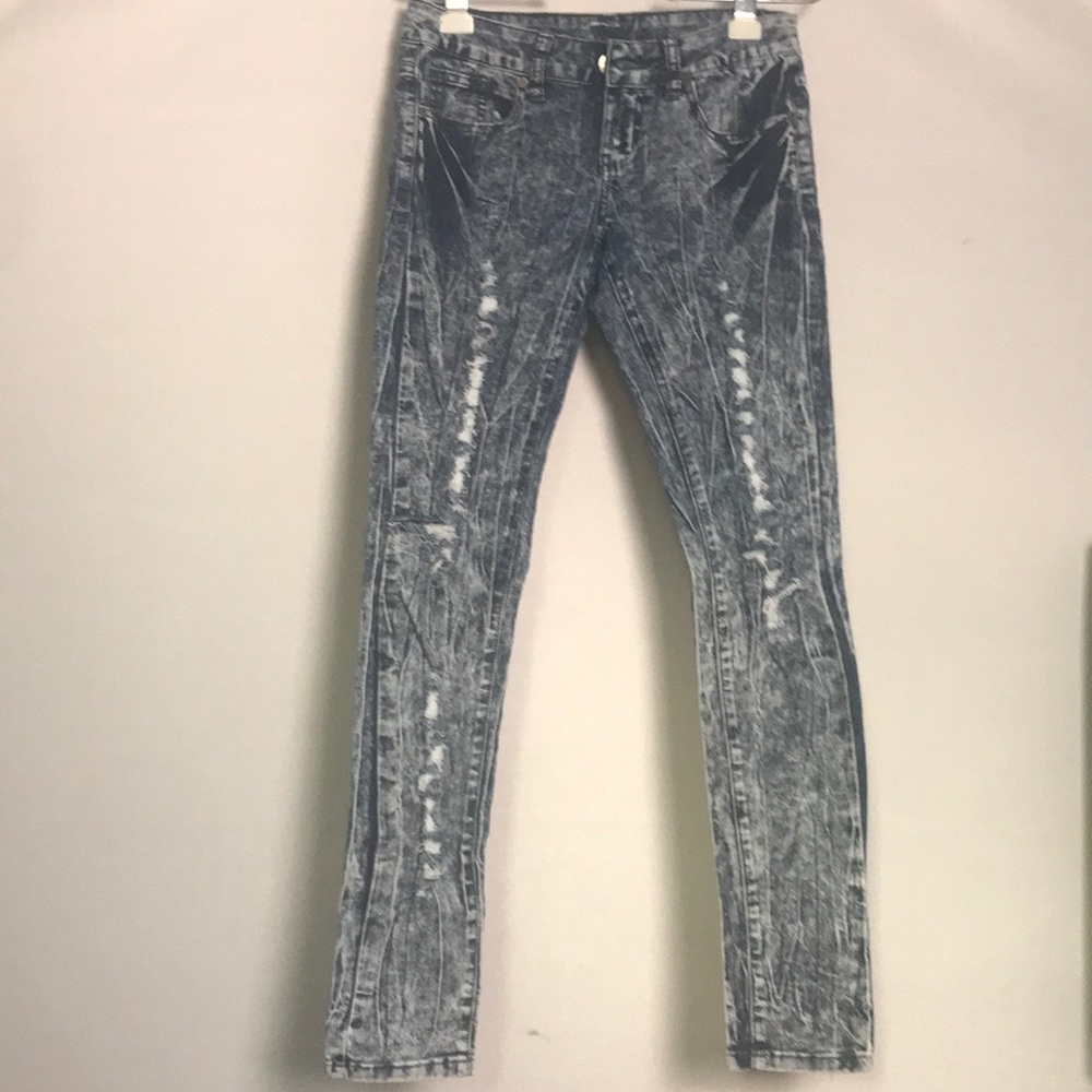 V.I.P. DISTRESSED SKINNY SPANDEX JEANS LOW RISE SIZE 1/2 ZIPPER FLY
